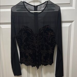 Elegant Vintage  Black Mesh Long Sleeve Top